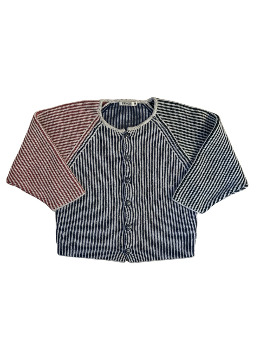 Bobo Choses Green & Red Striped Knit Cardigan
